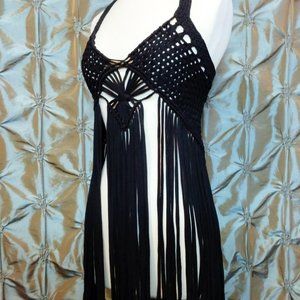 Vintage Black Crochet Boho Gypsy Hippie Rave Festi